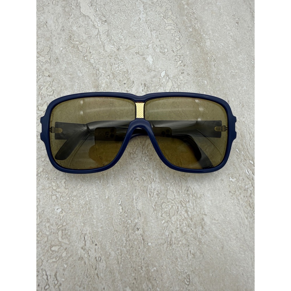 Vintage 80s Cool-Ray 381 Oversized Sunglasses Navy Blue Amber Lens Aviator